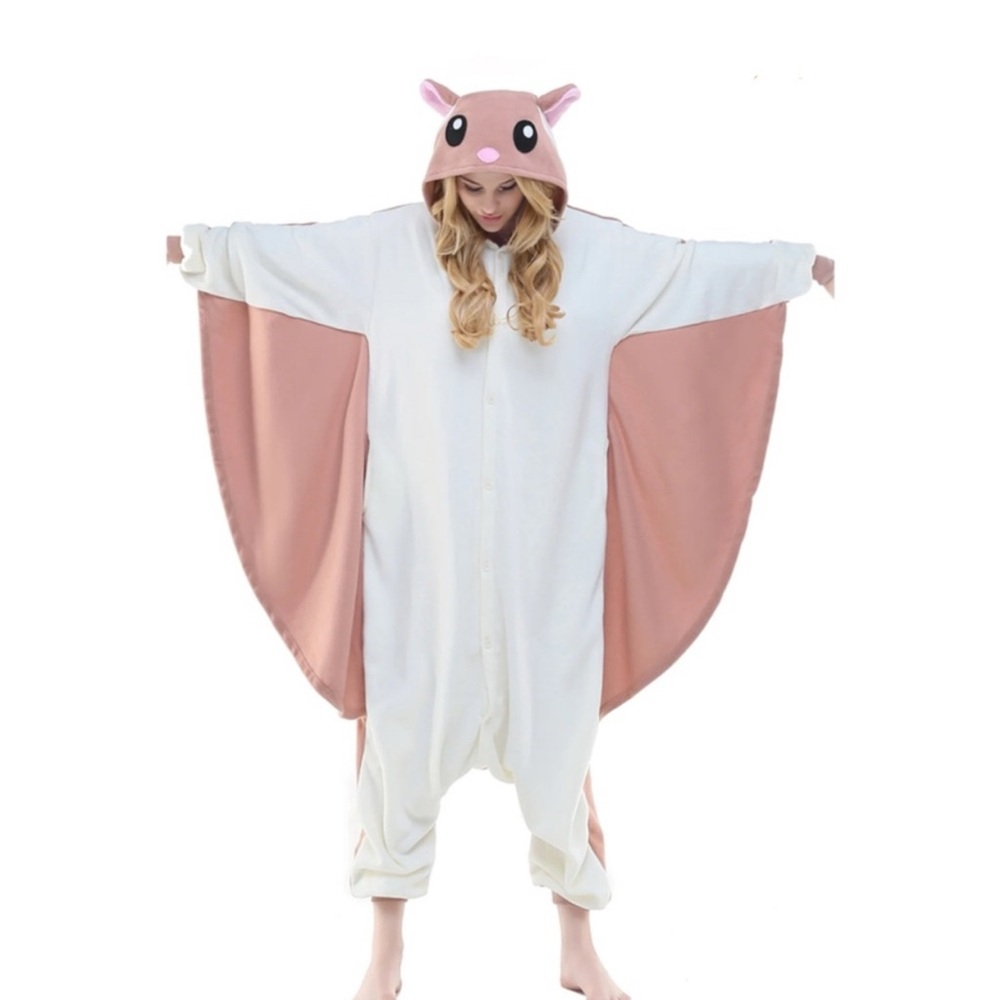 Newcosplay Flying Squirrel Footless Onesie Costume pink and cream